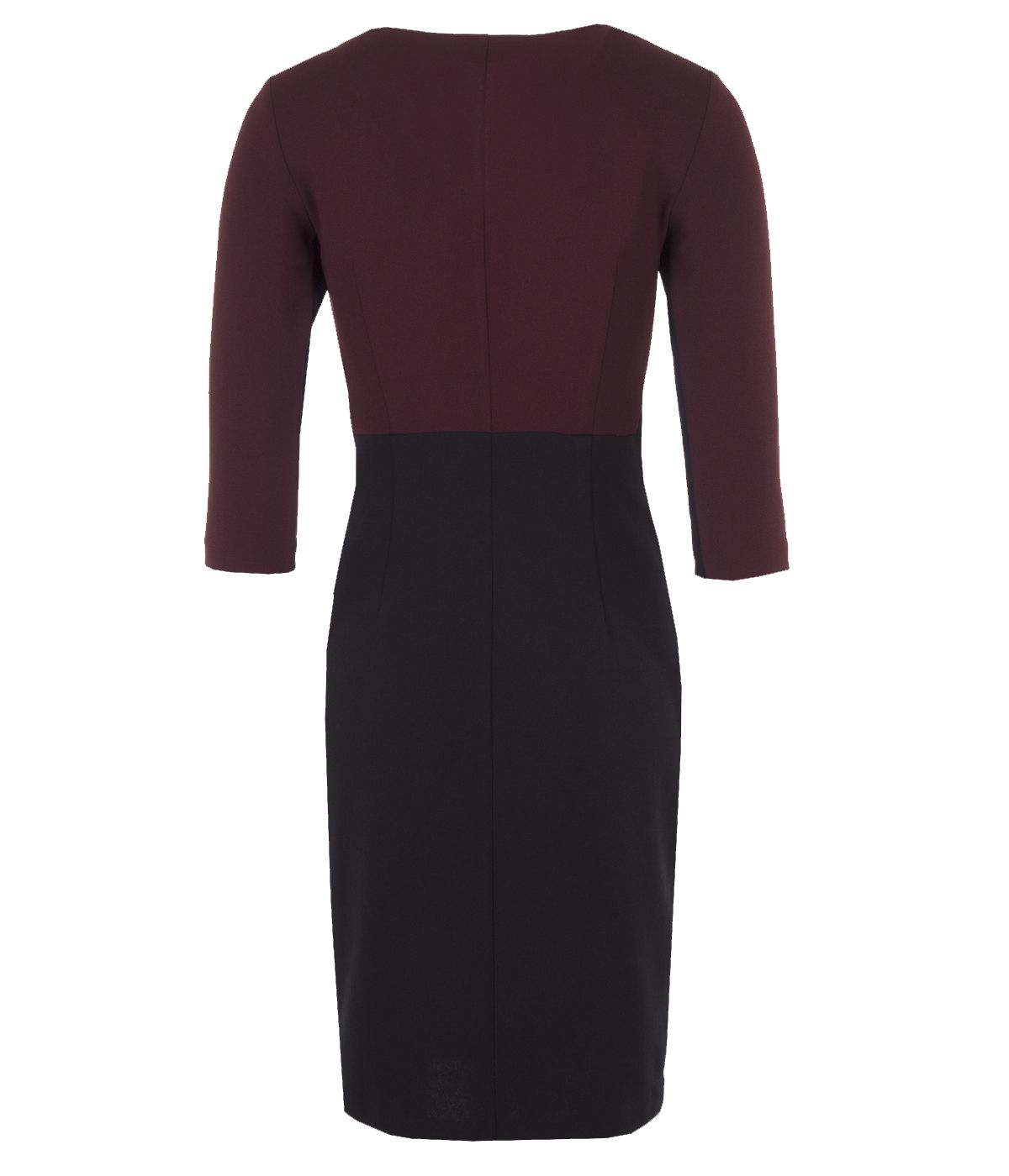 Bodycon dress in two contrasting colors, with V-neck  1